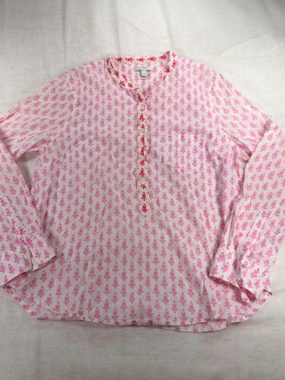 J.Crew Women’s Pink Printed Button-Front Long Sleeve Top